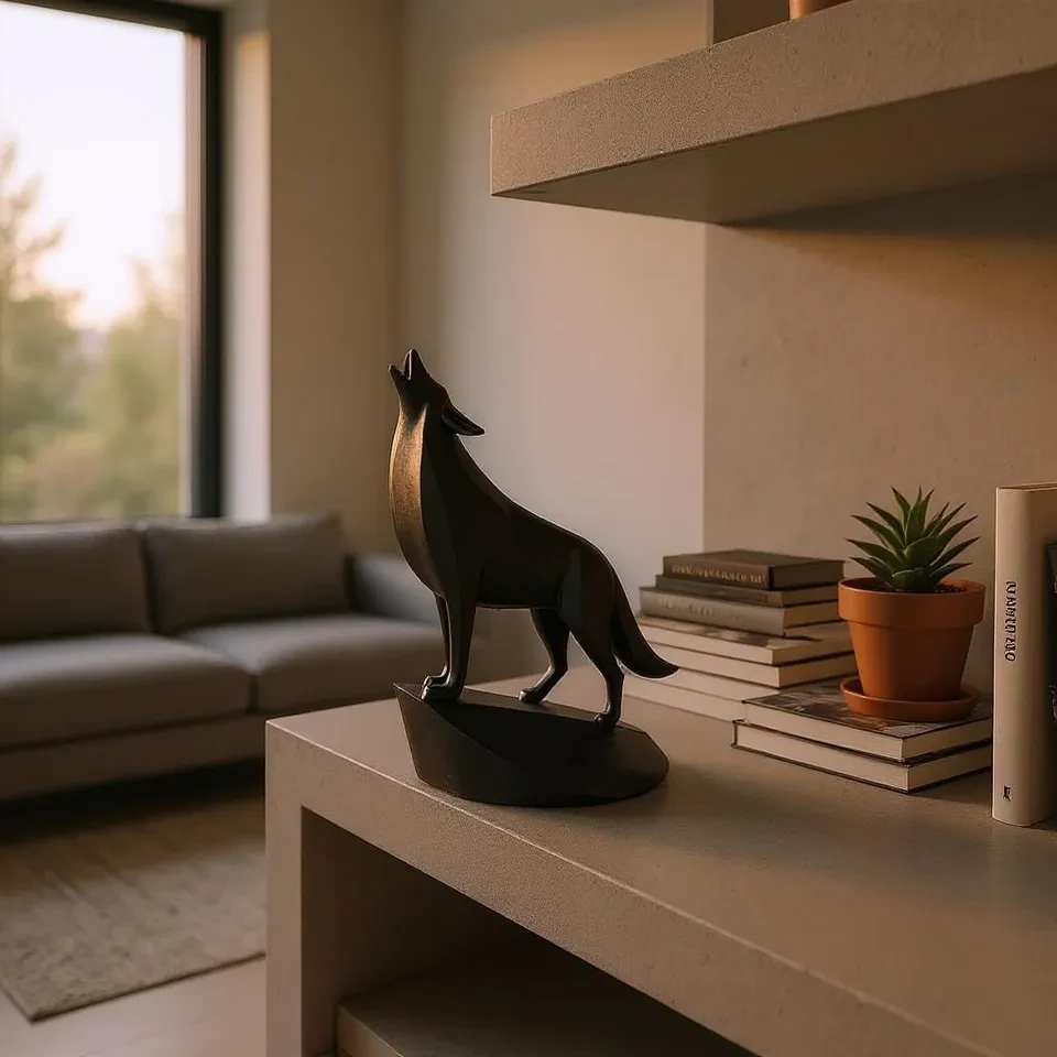 Unique Minimalist Howling Wolf on Pedestal